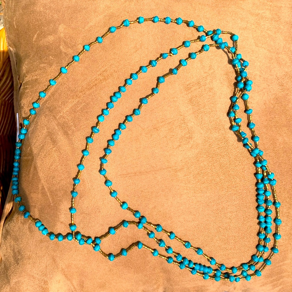 Beautiful paper beads necklace in teal